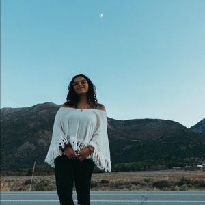 hippie looking, off the shoulder top